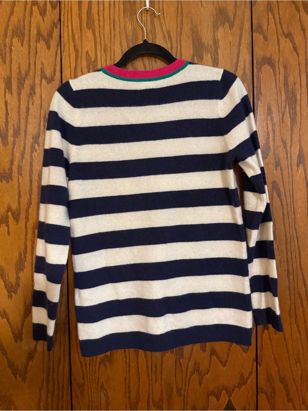 Halogen 100% Cashmere Striped Sweater Small Navy Ivory Pink Green - Picture 2 of 8